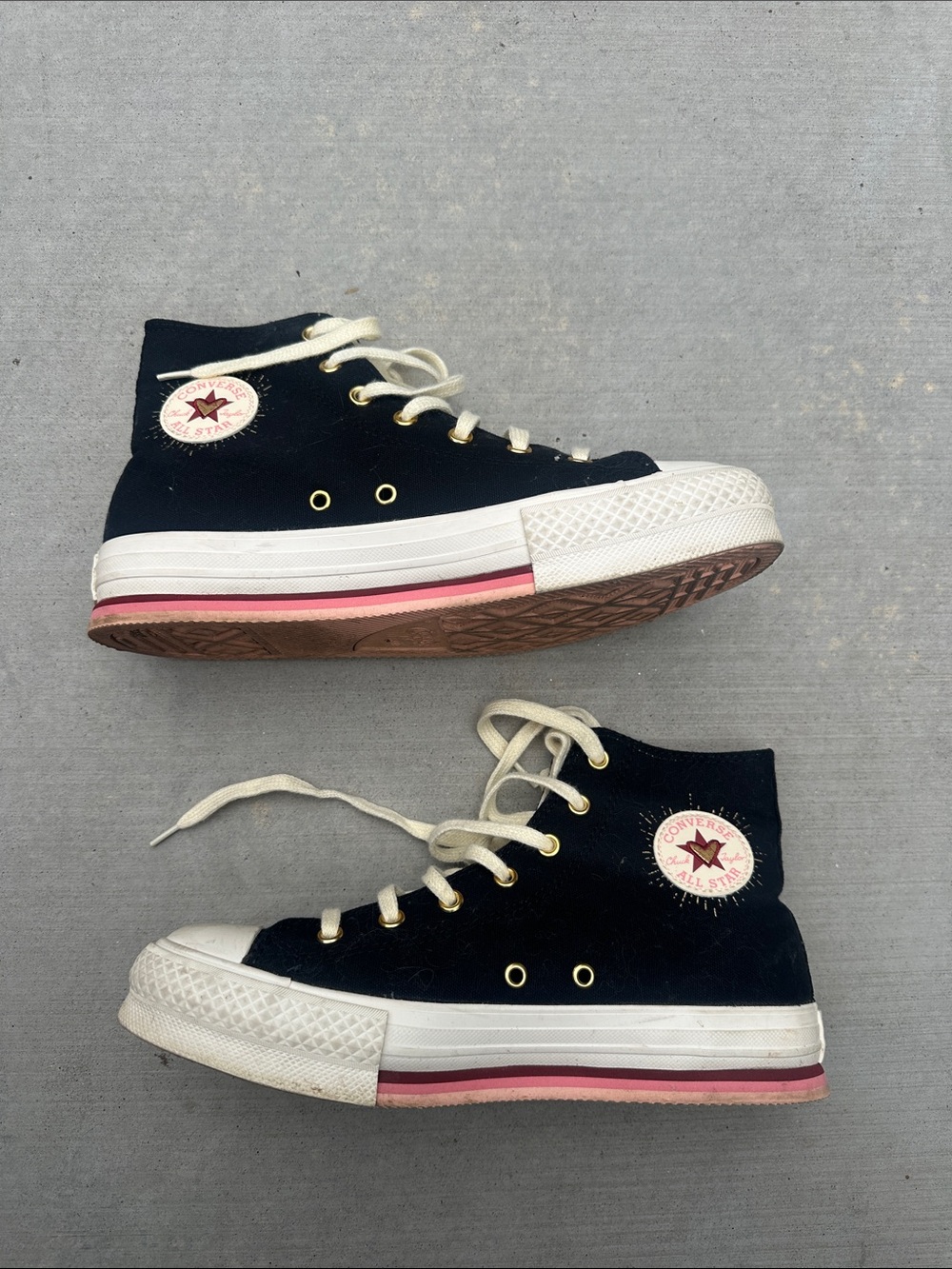 Converse Kids Black High Top Sneakers with Pink Stripe